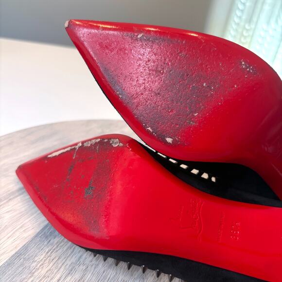 Christian Louboutin Follies Spikes 100 Pumps Black Suede Red Sole Heels Size 8.5 - Picture 15 of 15
